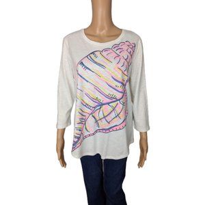 Sun Bay Seashell Graphic 3/4 Length Sleeve Top L